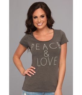 Lucky Brand Peace Love Tee Womens Short Sleeve Pullover (Gray)