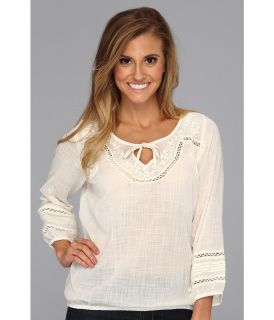 Lucky Brand Corabelle Embroidered Top Womens Long Sleeve Pullover (White)