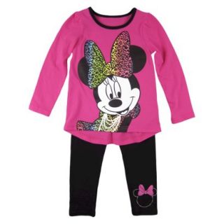 Disney Infant Toddler Girls Minnie Mouse Top and Bottom Set   Fuchsia 18 M