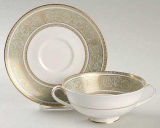 Royal Doulton English Renaissance Footed Cream Soup Bowl & Saucer Set, Fine Chin