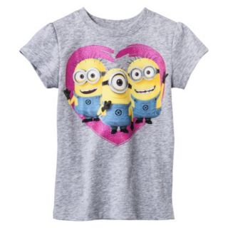 Despicable Me Infant Toddler Girls Short Sleeve Minion Heart Tee   Grey 18 M