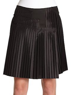 Asymmetrical Pleated A Line Skirt   Black