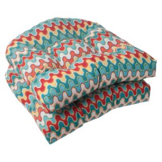 Outdoor 2 Piece Wicker Seat Cushion Set   Red/Turquoise Chevron