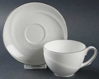 Wedgwood Mercury Flat Cup & Saucer Set, Fine China Dinnerware   Shape 225, White