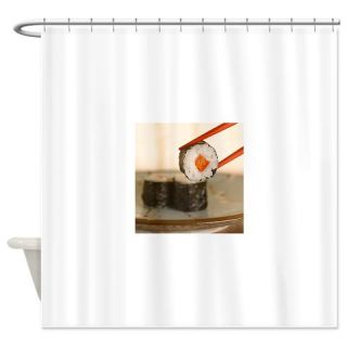  Close up of chopsticks holding sush Shower Curtain  Use code FREECART at Checkout