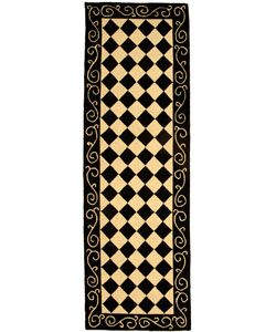 Hand hooked Diamond Black/ Ivory Wool Runner (26 X 10) (BlackPattern GeometricMeasures 0.375 inch thickTip We recommend the use of a non skid pad to keep the rug in place on smooth surfaces. We also recommend professional cleaning.All rug sizes are appr