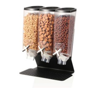 Rosseto Serving Solutions Triple 1 gal Dry Product Dispenser with Stand   3 gal Capacity, Clear/Black