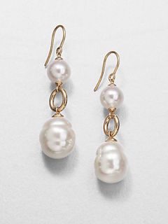 Majorica 10MM Pearl, 14MM Baroque Pearl & 18K Yellow Gold Earrings   Pearl Gold