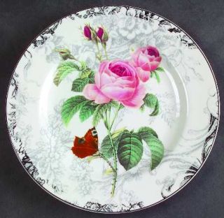American Atelier Rose Toile Salad Plate, Fine China Dinnerware   Pink,White,Gray