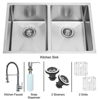 Vigo Industries VG15051 Kitchen Sink Set, Undermount Sink, Faucet, Two Grids, Two Strainers amp; Dispenser Stainless Steel