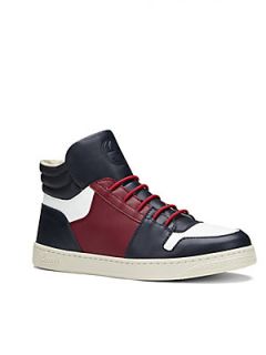 Gucci Boys Leather Colorblock High Top Sneakers   Blue
