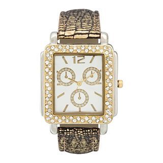 Womens Square Crystal Accent Glitz Strap Watch, Gold