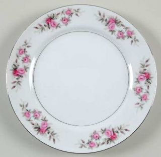 Kyoto Rose Garland Salad Plate, Fine China Dinnerware   Pink Roses,Gray Leaves,S
