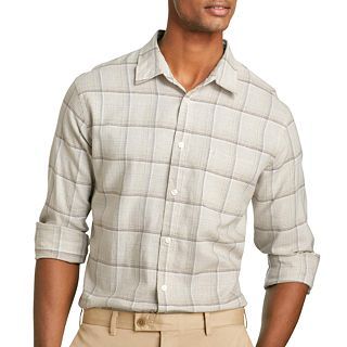 Van Heusen Linen Rich Button Front Shirt, Tan, Mens