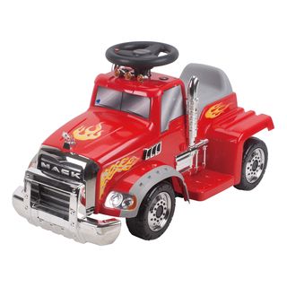 Mack Truck Ride on (RedDimensions 30 inches long x 18 inches wide x 18 inches highWeight 18 poundsBattery type 6 VoltsBattery running time 1 2 hoursCharging time 1 hourAccessories included n/aRecommended ages Ages 18 to 36 months6 Volt Rechargeable