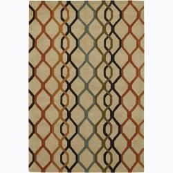 Hand tufted Mandara New Zealand Wool Rug (79 X 106) (Brown, tan, rust, gold and greenPattern GeometricTip We recommend the use of a  non skid pad to keep the rug in place on smooth surfaces. All rug sizes are approximate. Due to the difference of monito