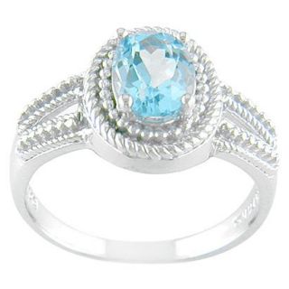 Sterling Silver Oval Blue Topaz Rope Detail Ring   Silver/Blue 7