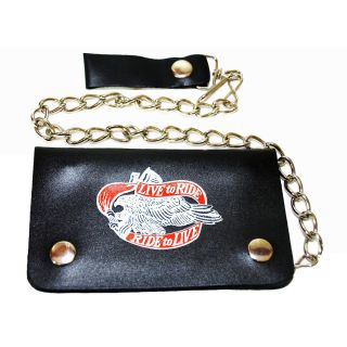 Hollywood Tag Live To Ride, Ride To Live Leather Bi fold Chain Wallet