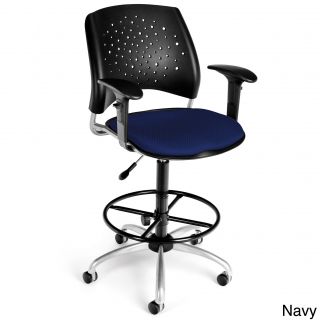 Stars Series Drafting Stool With Arms (Black, chrome Weight capacity 250 poundsDimensions 41 48 inches high x 21 inches wide x 25 inches deepSeat dimensions 18 inches high x 17 inches wideBack size 19 inches high x 16 inches wideAssembly required. )