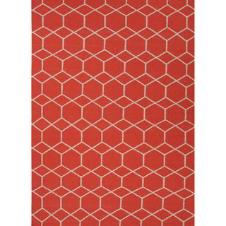Handmade Flat Weave Geometric Red/ Orange Rug (36 X 56)