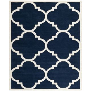 Contemporary Handmade Moroccan Dark Blue Wool Rug (89 X 12)