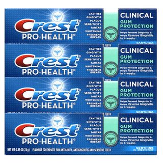 Crest Pro health Clinical Gum Protection 0.85 ounce Toothpaste (pack Of 36) (0.85 ounceQuantity 36 The content on this site is not intended to substitute for the advice of a qualified physician, pharmacist, or other licensed health care professional. The