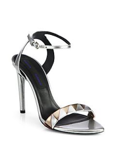 Proenza Schouler Metallic Leather Ankle Strap Sandals   Silver