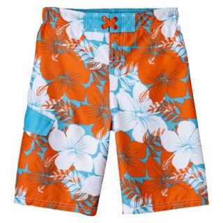 Cherokee Boys Hibiscus Flower Swim Trunk   Orange S
