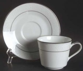 Noritake Kendal Footed Cup & Saucer Set, Fine China Dinnerware   White On White