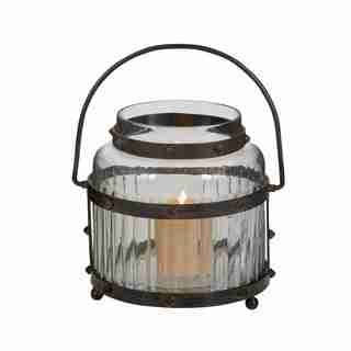 Glass Lantern With Metal Handle (ClearMaterials Glass with metal holderQuantity One (1) lanternSetting Indoor or outdoorDimensions 9 inches long x 9 inches wide x 9 inches high )