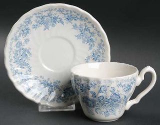 Myott Staffordshire Oriental Garden Blue Flat Cup & Saucer Set, Fine China Dinne