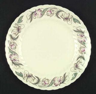 Susie Cooper Endon Dinner Plate, Fine China Dinnerware   Red/Gray Flowers, Green