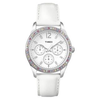 Timex Womens Watch with Multi Color Crystal and White Metallic Strap   Silver