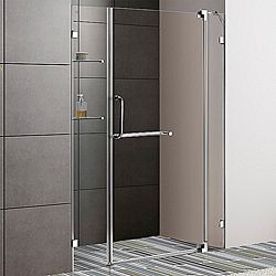 Vigo 54 inch Clear Glass Frameless Shower Door With Chrome Hardware (3/8 inch) (ClearMaterials Glass, metalLeft/right Reversible left  or right sided door installation optionsHardware finish ChromeDoor swing dimensions 48 54 inchesTop rail support ens