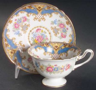 Shelley Sheraton Blue (Scalloped) Footed Cup & Saucer Set, Fine China Dinnerware