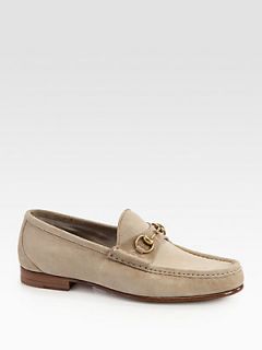 Gucci Roos Suede Horsebit Loafers   Cream