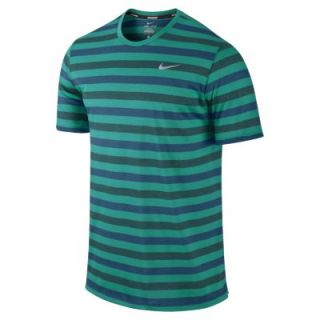 Nike Dri FIT Touch Tailwind Short Sleeve Striped Mens Running Shirt   Turbo Gre
