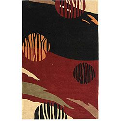 Handmade Rodeo Drive Twilight Black/ Red N.Z. Wool Rug (5 X 8) (BlackPattern GeometricMeasures 0.625 inch thickTip We recommend the use of a non skid pad to keep the rug in place on smooth surfaces.All rug sizes are approximate. Due to the difference of
