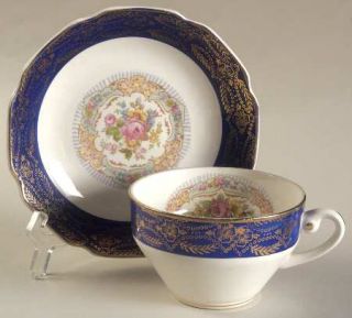 Stetson Madam Du Barry Royal Blue Flat Cup & Saucer Set, Fine China Dinnerware  