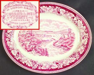 Homer Laughlin  Currier & Ives Red 13 Oval Serving Platter, Fine China Dinnerwa