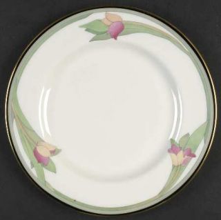 Royal Doulton Awakening Salad Plate, Fine China Dinnerware   Green Bands,Pink/Pe