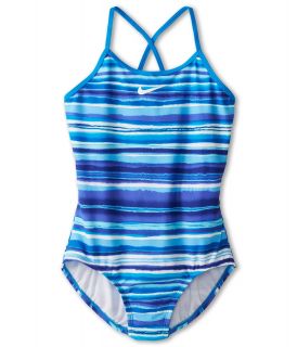 Nike Kids Tie Dye Stripe Cross Back Tank Girls Swimwear (Blue)