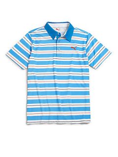 Puma Active Girls Boys Striped Golf Polo Shirt   Blue