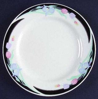 Excel Caravel Bread & Butter Plate, Fine China Dinnerware   Floral, Black Border