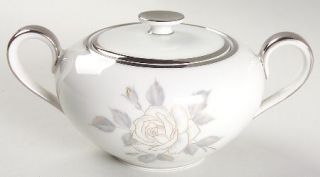 Heinrich   H&C Platinum Rose Sugar Bowl & Lid, Fine China Dinnerware   White Ros