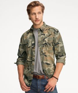 Washed Twill Field Shirt, Camouflage Tall