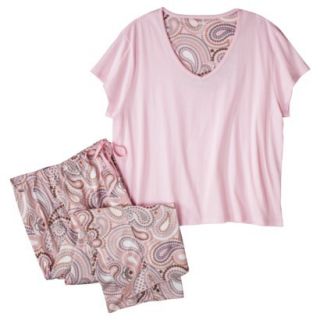 Womens Plus Size Top/Capri Pajama Set   Pink Paisley 2 Plus