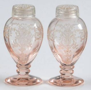 Fostoria Versailles Pink Footed Shaker Set & Glass Lids   Stem #5098,Etch#278,Pi