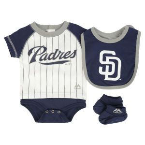 San Diego Padres Majestic MLB Newborn LP Creeper Bib and Bootie Set