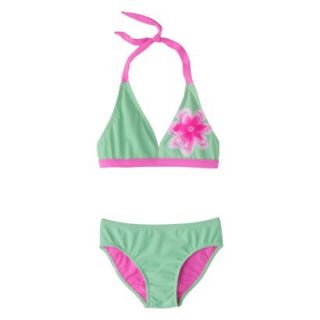Xhilaration Girls 2 Piece Floral Halter Bikini Swimsuit Set   Mint L